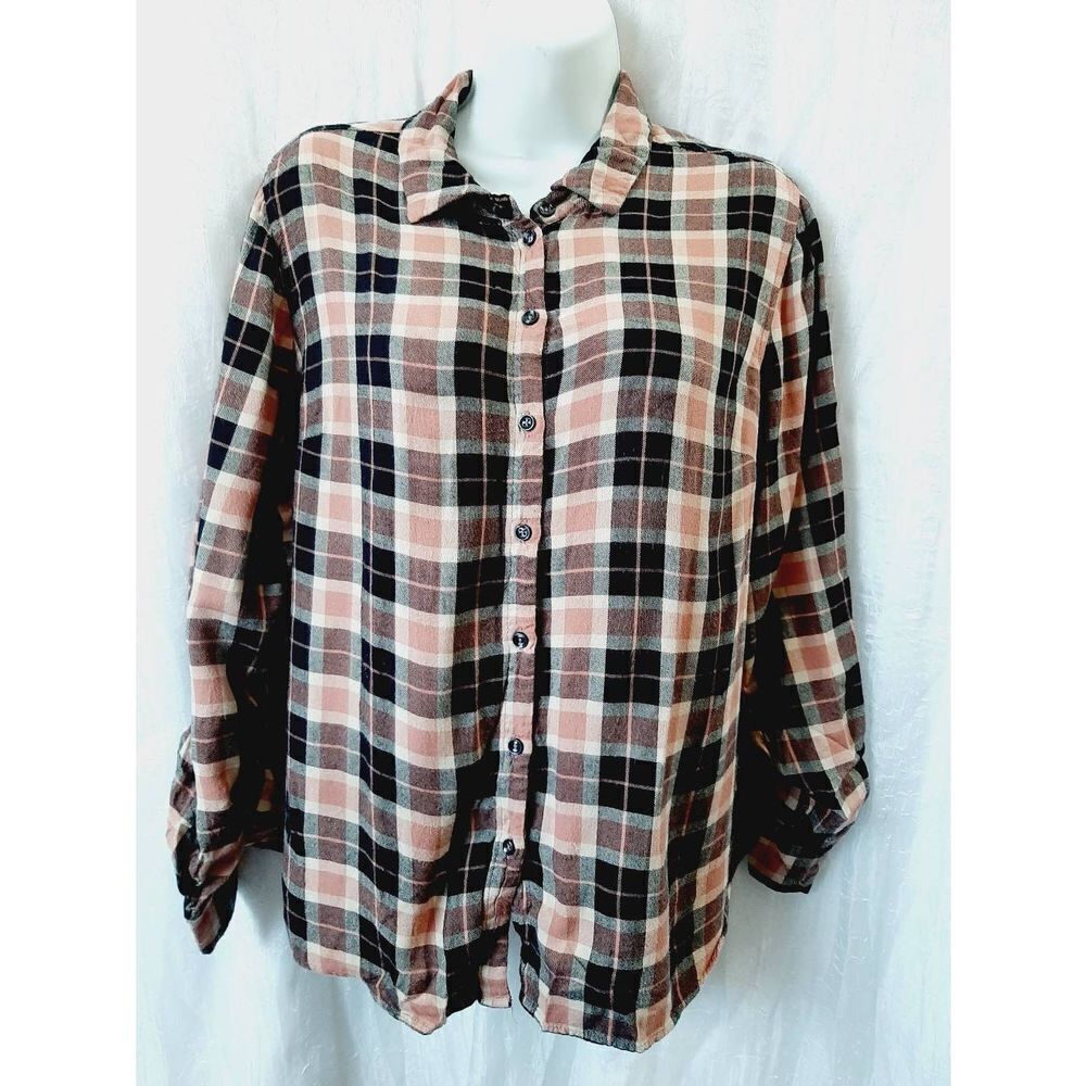 Rustic outfitters coral black plaid super soft 100% cotton sz XL flannel top